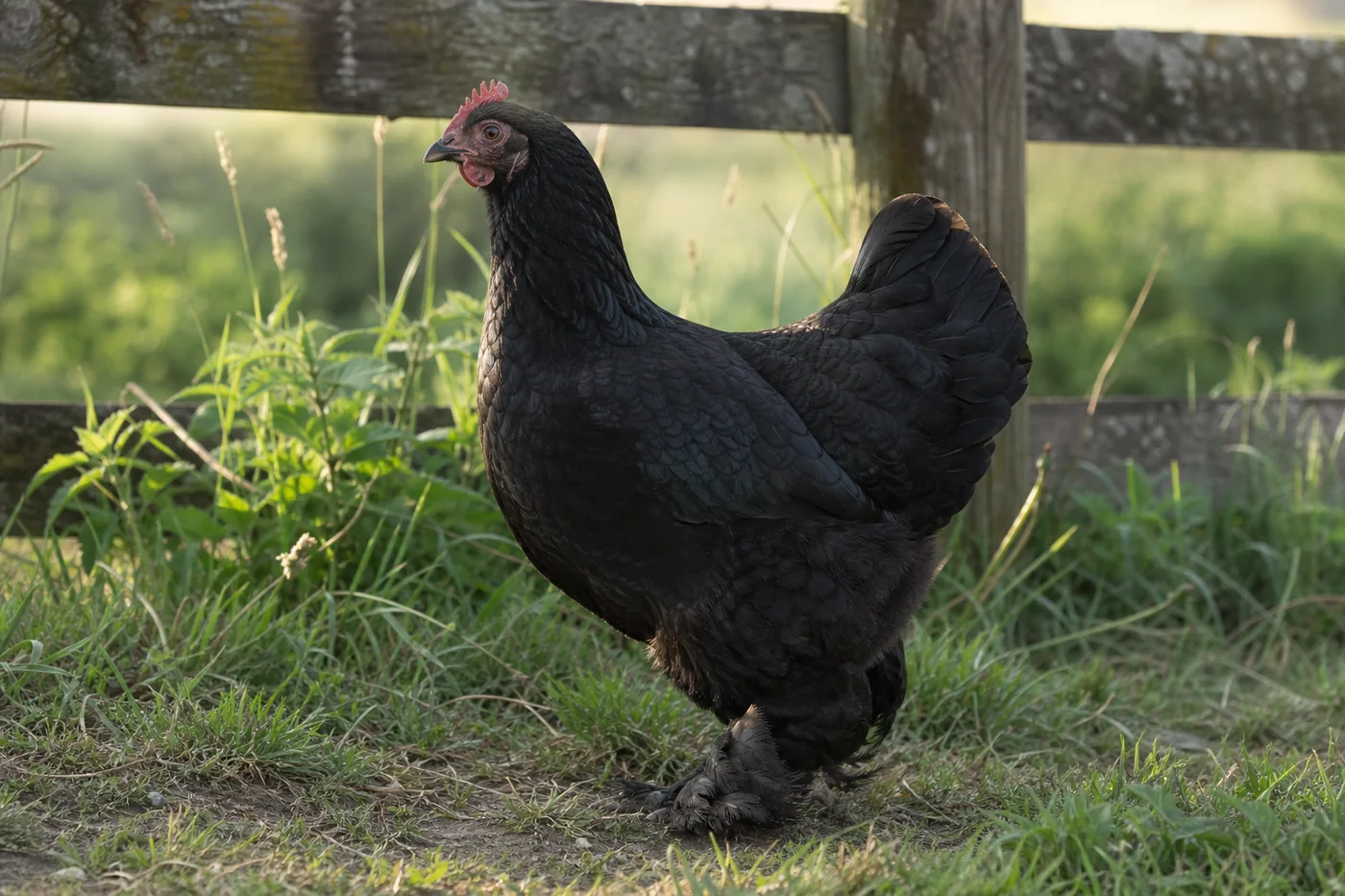 Langshan heritage chicken on a traditional farm
