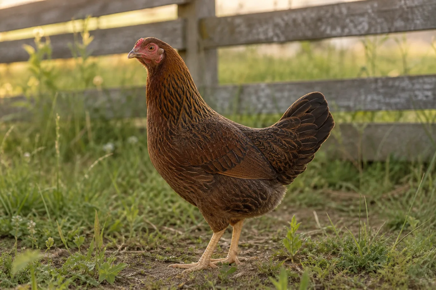 Old English Game heritage chicken on a traditional farm