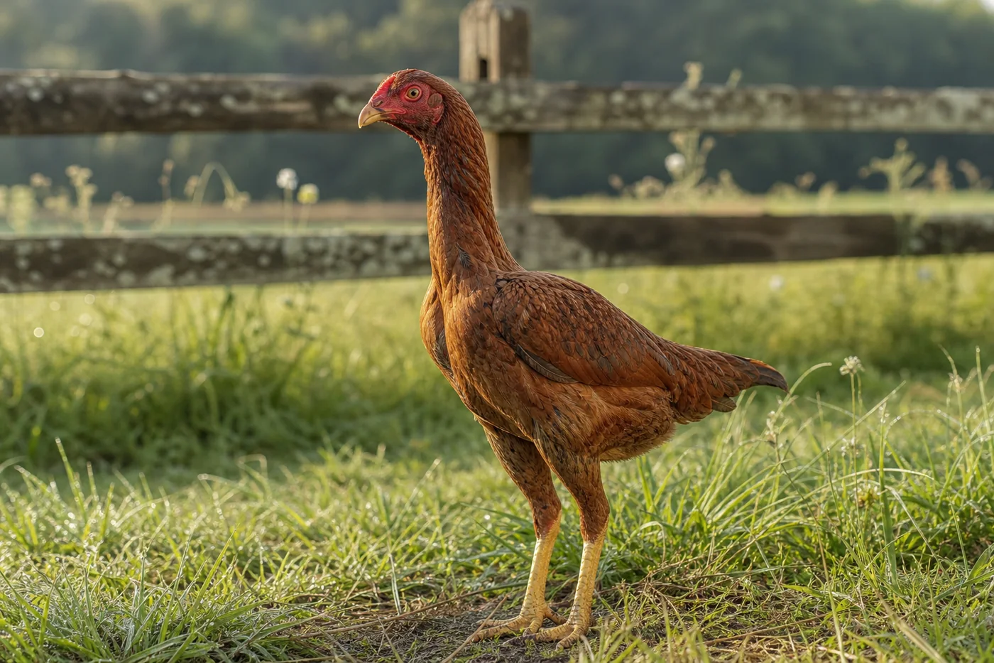 Shamo heritage chicken on a traditional farm